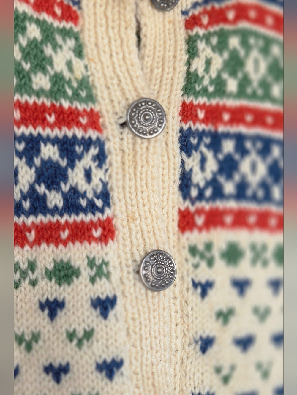 VTG 70s Husfliden Nordic Fair Isle Crewneck Cardigan Sweater - Picture 4 of 7